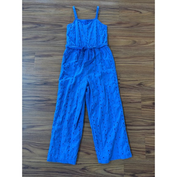 Abercrombie & Fitch Other - Abercrombie & Fitch blue jumpsuit eyelet embroidered spaghetti strap 11/12 girls